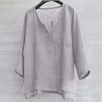 CLLIOS MUŠKI SLEEVE pamučna posteljina majica labava majica u boji u boji V izrez plus veličina Comfy lagana bluza