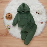 Toddler Baby Girls Boys Odjeća s kapuljačnim džepovima s dugim rukavima + duge hlače Set opreme, vojska zelena 6- mjeseci