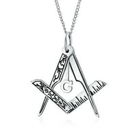 Masonski Freemason sklopivi kompas Privjesak Sterling Srebrna ogrlica