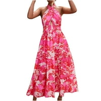 Žene Halter vrat zavoj cvjetni ispis Leđni haljina duga haljina za vježbanje plaža haljina klasična