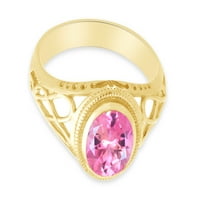 Simulirani ružičasti turmalni prsten od keltskog dama u 14K žutog pozlaćenog učvršćenog nakita za dame, veličine prstena 8