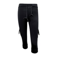 Ženske hlače elastične joge hlače dugme sa džepovima Casual Labavi struk rela fit pantalone crni xxl
