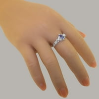 Britanci izrađen 14k bijeli zlatni prirodni tanzanite i Diamond Womens Promise Ring - Veličine opcije