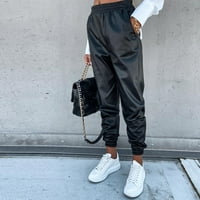 Crne pantalone za žene čišćenje Ženske ležerne temperament hlače Čvrsto sredine džepove struka duge
