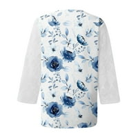 Bluze za žene Ženska majica Jesen Bluze V izrez Graphic Print casual vrhovi tamno plava 2xl