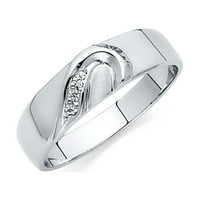 Dragulji LU 14K bijeli zlatni prsten okrugli kubični cirkonij CZ Muški godišnjica srčana svadbena traka