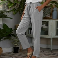 Pacommark PI ženske hlače plus veličina zazor ženske ležerne pamučne posteljine čvrste boje džepa labave