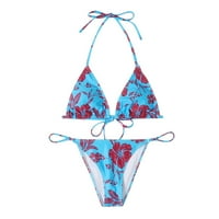 Leey-World Womens Bikini kupaći kupaći kostiminski V izrez Ruched Jedan kupaći kostimi za žene Plavo,