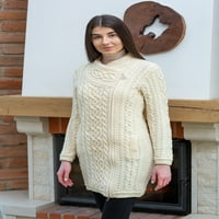 Aran kabel pletena zip kardigan džemper za ribolov premium merino vuna ženski kaput od otvorenog