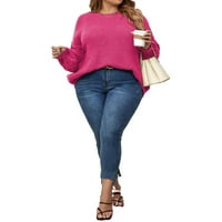 Ženski Plus Veličina zboja okrugli puloveri za vrat Džemper za ramena vruća ružičasta 0xl