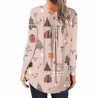 Rollbacks ženska ležerna rumena majica Božićno stablo Candy Cane snjegović grafički gnom otisak pulover Henley V-izrez dugi rukavi za bluzu pulover Pink xxl