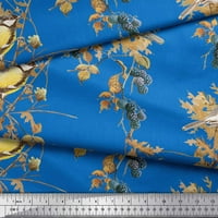 Soimoi Blue Poliester Crepe tkanina Crna bobica i žuti vrapci za ptičje dekor tkanina Široko dvorište