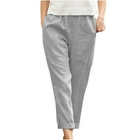 Xysaqa ženske casual pantalone, ženske elastične struke kapri hlače sa džepom ravne posteljine hlače