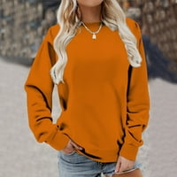 Funicet Top za žene dugih rukava Ležerne majice Plus size Solid okrugli vrat Duks pulover Love Tunic Mekani lagani vrhovi narančasti b S