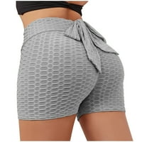 Hlače joga biciklističke hlače za žene visoki struk čvrste boje za podizanje teksturiranih ruširanih stražnjih kratkih hlača