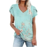 Ljetni top za žene Trendy ruffle rukave cvjetni print labavi V izrez na plaži Majici Ladies Holiday Streetwear bluza
