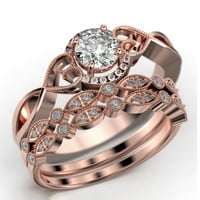 Zasljepljujući pola halo 2. Carat Round Cut Diamond Moissite Angažman prsten za vjenčani prsten u srebru sa 18k ružičastog zlata, Obećaj prsten, Trio Set, Podudarni opseg