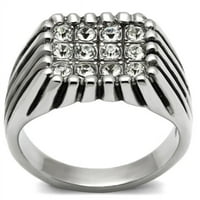 Muškarci visoko polirani prsten od nehrđajućeg čelika sa gornjim klasnim kristalom u čisti - veličine 13