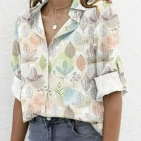Košulje za žene Prikladne majice za spuštanje za labave V izrez Bluze Ležerne prilike kotrljane vrhove sa džepom