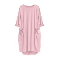 TOQOT WOTENS Fall Haljine - džep labava haljina dame vrat Ležerne prilike duge vrhove plus Pink XXXL