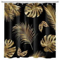 Crni i zlatni tuš za tuširanje tropsko postrojenje palmi s monskurskom listom za zavjese kupaonice sa
