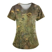 Plus veličine za žene ženski V-izrez kratkih rukava grafički otisci dame majice Ležerne majice za žene vojska zelena 4xl