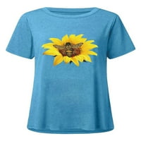 Pfysire Ženska majica kratkih rukava Tunic vrhovi Ljetni bluza za vrat Blue # L