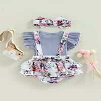 Eyicmarn Baby Girl's Romper, okrugli izrez ruffle rukave Bowknot ukrašeni cvjetni ispisani patchwork