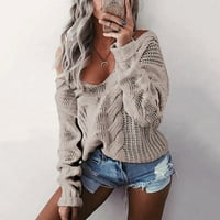 Vivianyo HD džemperi za žene Clearence Plus Veličina Žene Ležerne prilike od pulover na rame V-izrez