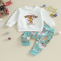 Qinghua Toddler Baby Girl Božićno odjeću Pismo Ispis dugih rukava Pulover od medenjaka MAN Ispis hlače