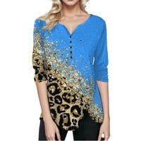 Fabiurt bluza za žene Modni i elegantan leopard Print Colorblock cvjetni jedni nepravilni ovratnik na dugih rukava s dugim rukavima, plava