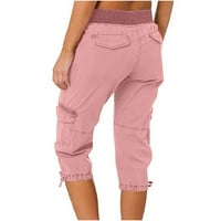 Aherbiu Juniors Cargo Capris obrezane teretne hlače za žene s malim strukom ravne noge Capri slabe pune boje