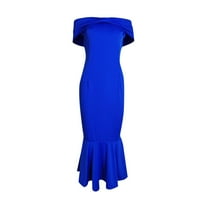 Žene bez rukava Modni solidno omotano ljeto off-ramena haljina plava l