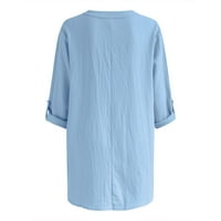 ManXivoo ženski vrhovi ženske s dugim rukavima V izrez cvjetni tiskani nepravilni hem top majica casual majice Tee bluza T majice za žene nebesko plavo