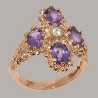 Britanci napravio 14k Rose Gold Prirodni dijamant i ametist Žene Obećani prsten - Opcije veličine - Veličina 9.5