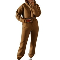 Ugodna dukserica s kapuljačom dugih rukava s dugim rukavima pulover rela fit vrhovi Brown, XL