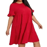 Ženska plus veličina haljina slatka obična okrugla vrata Smock crvena 3xl