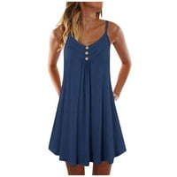 Ljetne haljine za žene mini a-line bez rukava moda Halter puna haljina tamno plava l