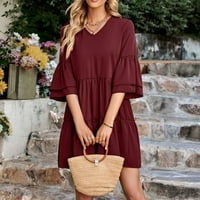Ženska modna ljetna solidna boja V izrez Ležerna haljina s kratkim rukavima