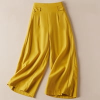 Široke pantalone za žene za žene Ljetne casual tanke hlače Elastična struka pune boje na plaži za odmor plus veličine Leisure Lounge pantalone žuti xxl