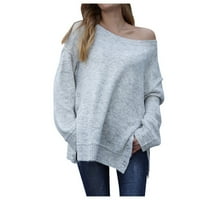 WHLBF pulover džemperi za žene, ženski džemper bočni prorez raštrkani pulover džemperi usjeni pleteni skakač
