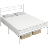 TopeakMart metalni kraljičin krevet sa zakrivljenim dizajnom uzglavljenim i nožnim pločama, bijelo