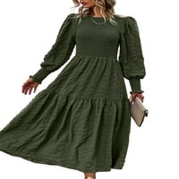 Elegantni čvrsti okrugli vrat Line haljina dugih rukava Zelene ženske haljine