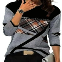 Niveer Color Block Tunic Tops za žene Bluza s dugim rukavima Leopard Plaid Majice Okrugli vrat Pulover