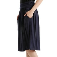 Xiuh Ženska puna boja naletirana suknja sa džepovima Elastična struka kauzalna suknja mornarica l