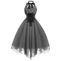 Ženski modni gotički stil Slatki okrugli izrez banket festival van ramena haljina bez rukava čipke šifonske haljine za žene 1- plave haljine za žene XL