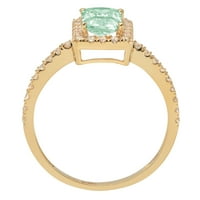 1. CT Sjajni smaragdni rez simulirani zeleni dijamant 14k žuti zlatni halo pasijans sa accentima prsten sz 8.25