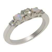 Britanci napravio je 14k bijeli zlatni prirodni akvamarin i Opal Womens bend prstena - veličine opcije