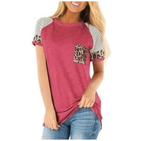 Žene casual leopard slatka grafička majica Striped džep dugačak rukav tenkovi za bluze za bluzu dame