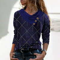 Ženska majica s dugim rukavima V-izrez majica casual print tamno plavi xl